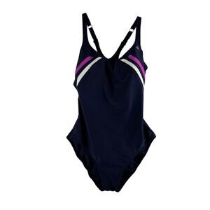 Aqua Sphere Siena Swimsuit Women's 12 Large Blue Purple Stripe Padded One Piece